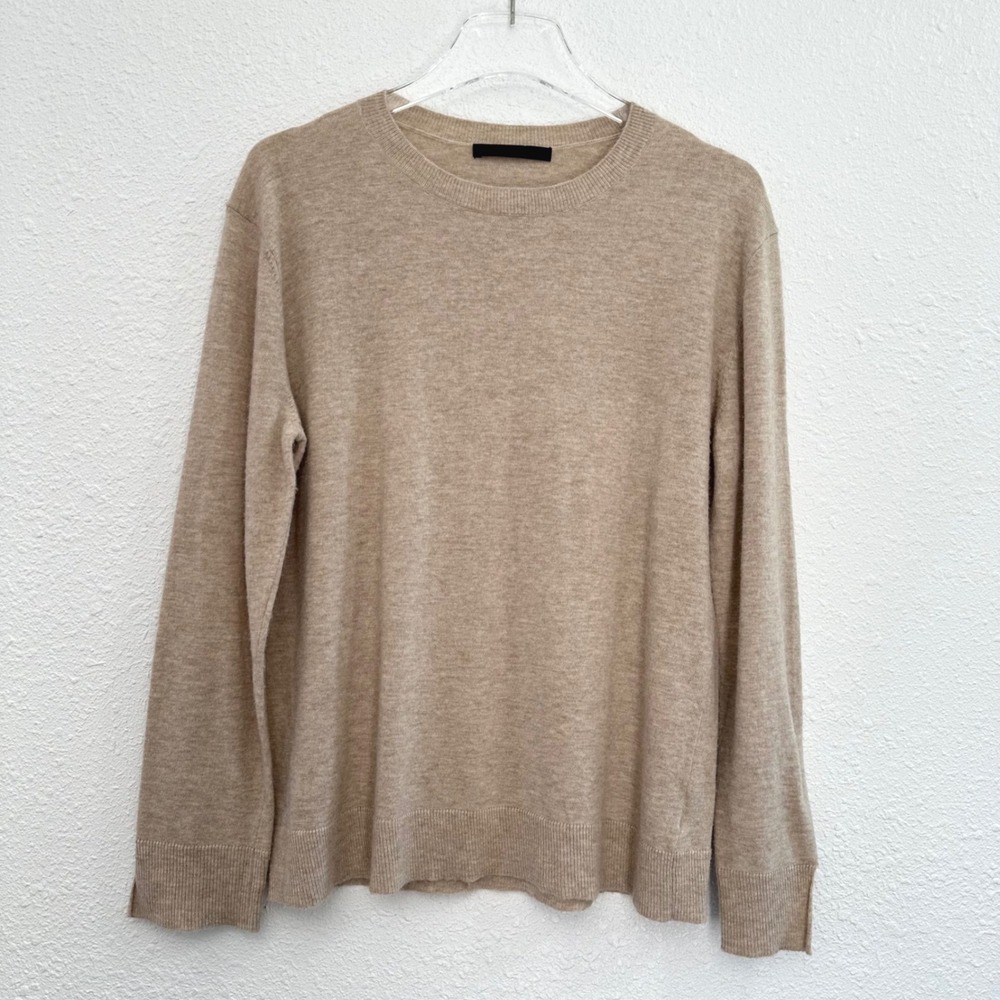Jenni Kayne Recycled Boyfriend Crewneck Sweater‎ Women Small Tan Luxury Minimal